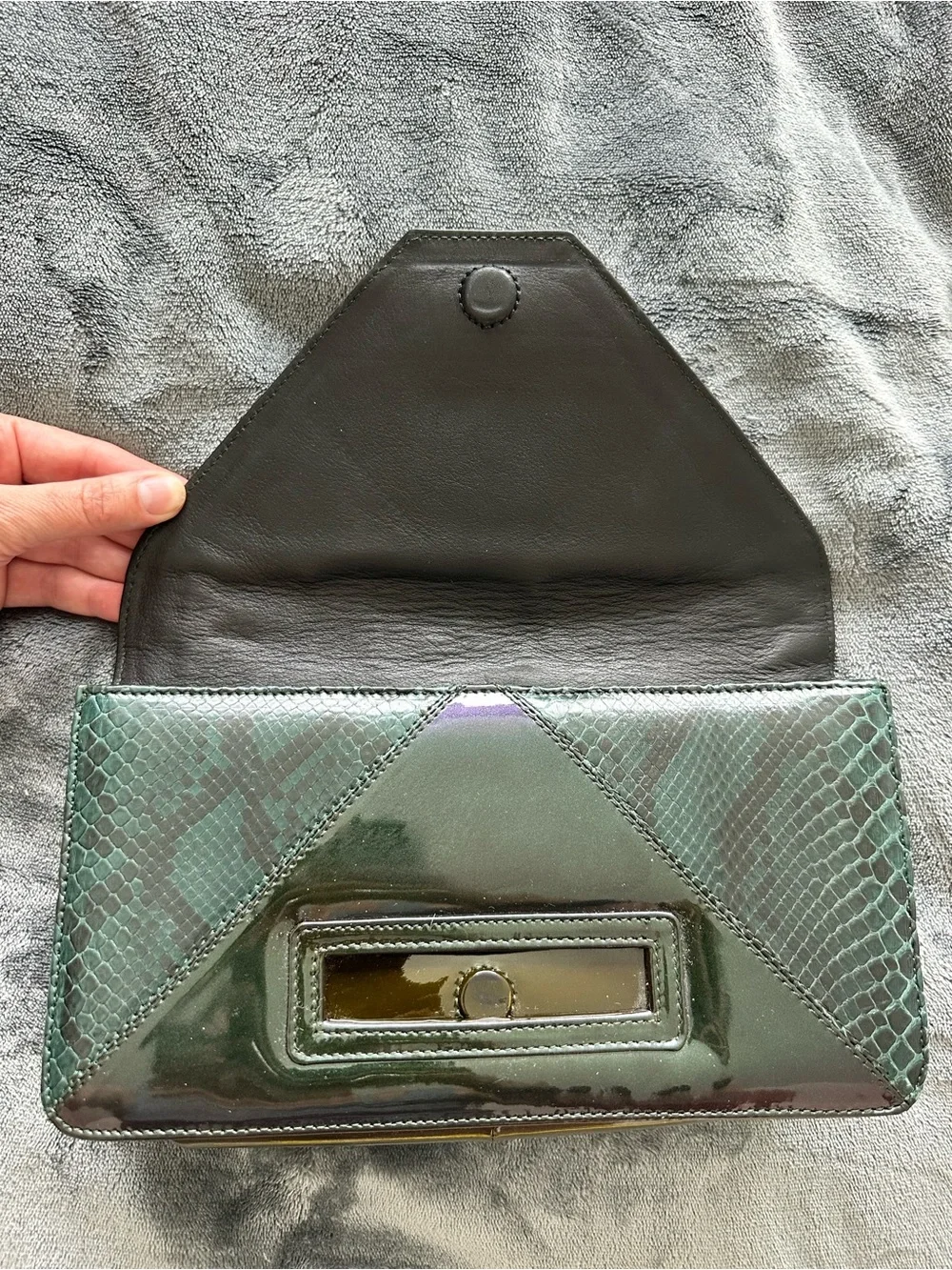 Pauric Sweeney Genuine Python Patent Leather Envelope Clutch Made in Italy